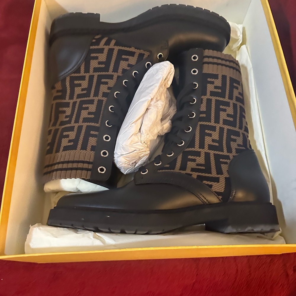 Fendi Combat Boots, Size 38.5, Authentic